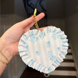 Stoney Clover Heart-Shaped Blue and White Ruffled bag charm